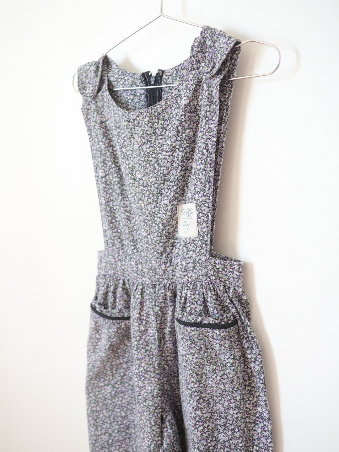 Vintage Purple & Black Floral Cotton Jumpsuits / 4Y