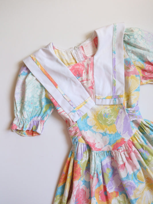 Vintage Big Collar Floral Midi Dress / 6-8Y