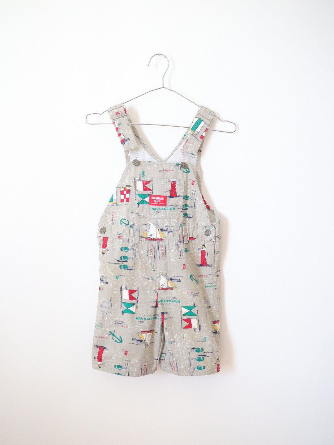 Vintage OSHKOSH Sailboat Printed Short Overall / 6Y+