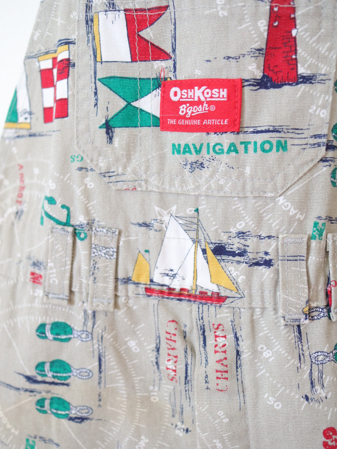Vintage OSHKOSH Sailboat Printed Short Overall / 6Y+