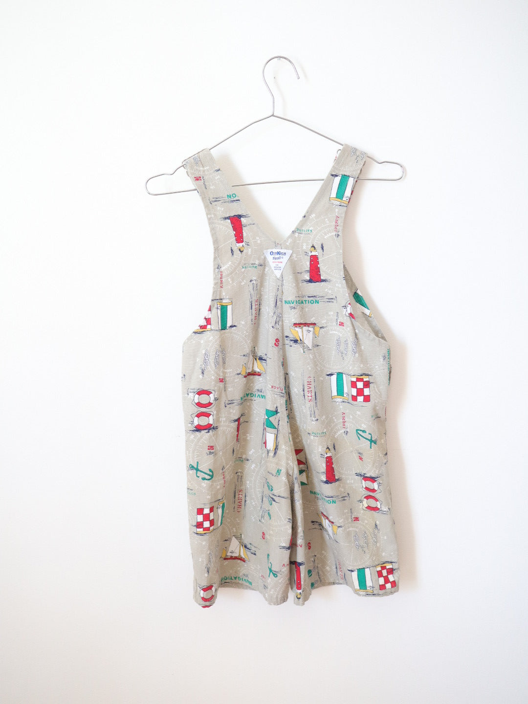 Vintage OSHKOSH Sailboat Printed Short Overall / 6Y+