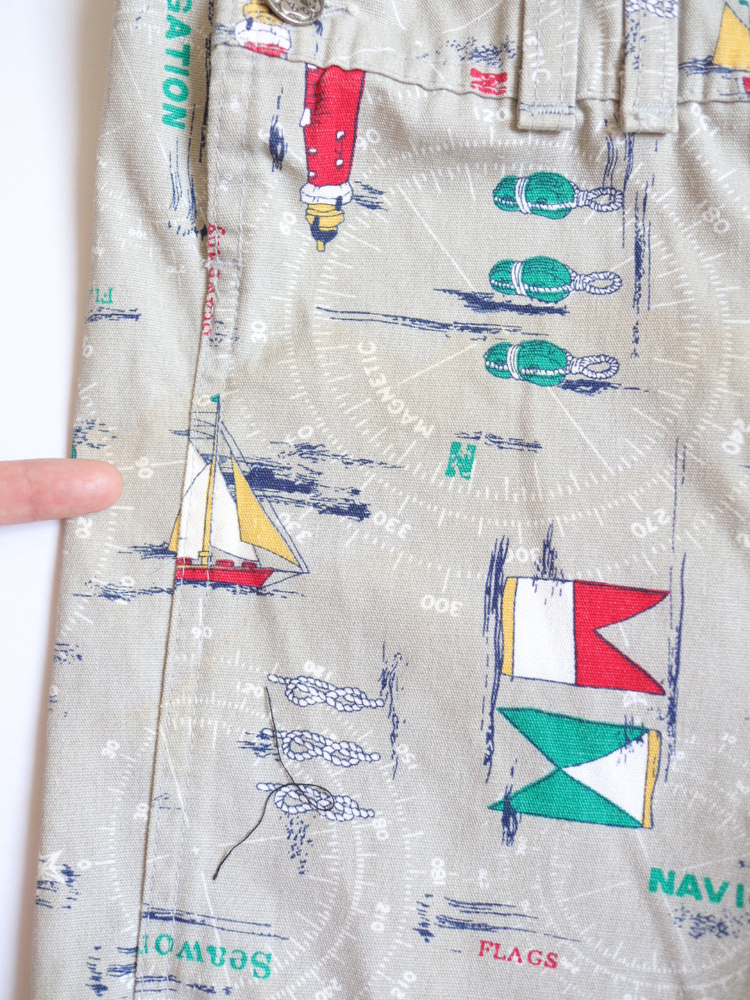 Vintage OSHKOSH Sailboat Printed Short Overall / 6Y+