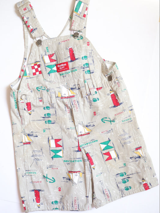 Vintage OSHKOSH Sailboat Printed Short Overall / 6Y+