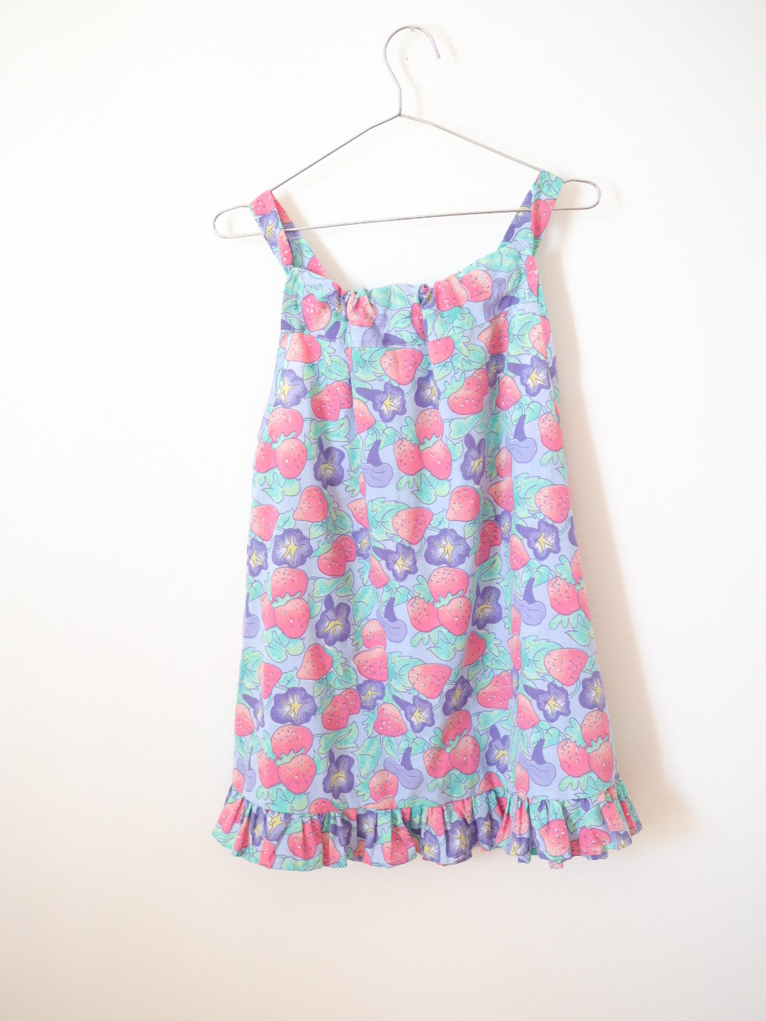 Handmade Strawberry Printed Summer Dress + Bandana + Bag Outfit SET / 8-10Y