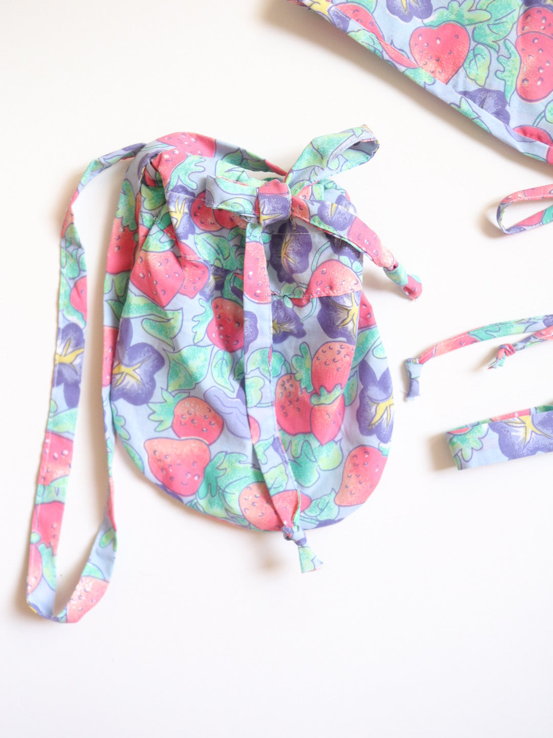 Handmade Strawberry Printed Summer Dress + Bandana + Bag Outfit SET / 8-10Y