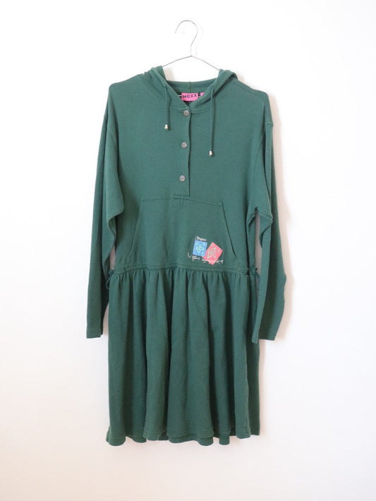 Vintage MEXX Green Hooded Jersey Soft Cotton Dress / 12Y+, Women's S-M