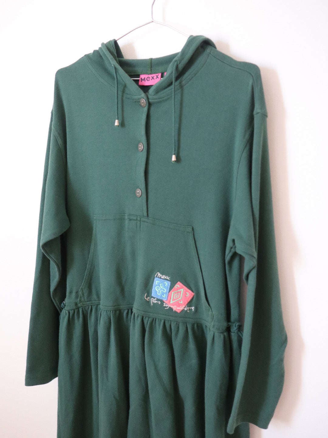 Vintage MEXX Green Hooded Jersey Soft Cotton Dress / 12Y+, Women's S-M