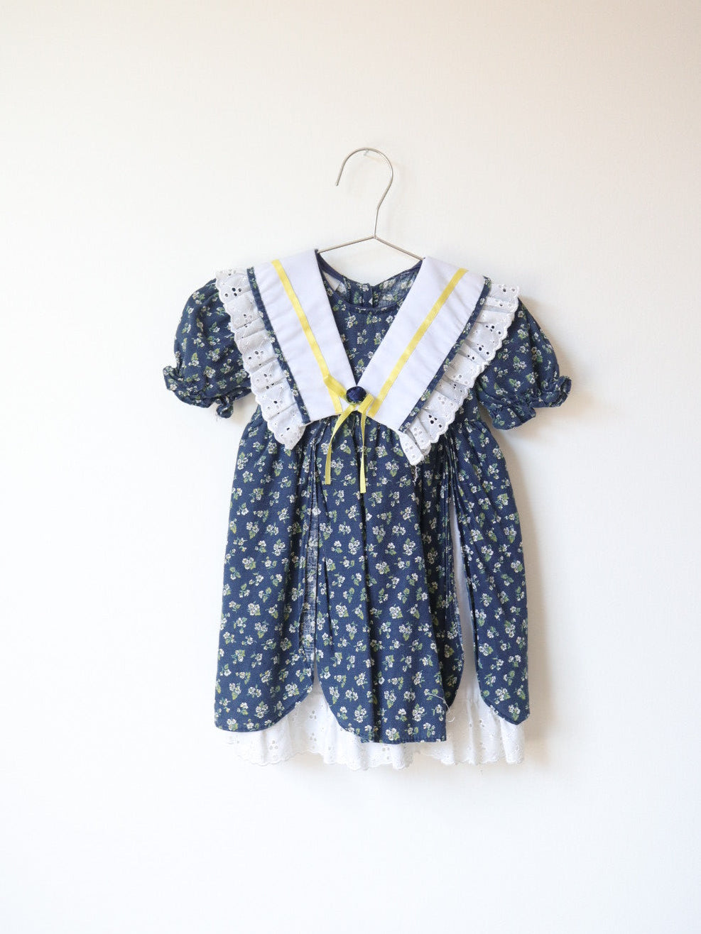 Vintage Big Collar Cotton Navy Floral Cotton Dress / 24M