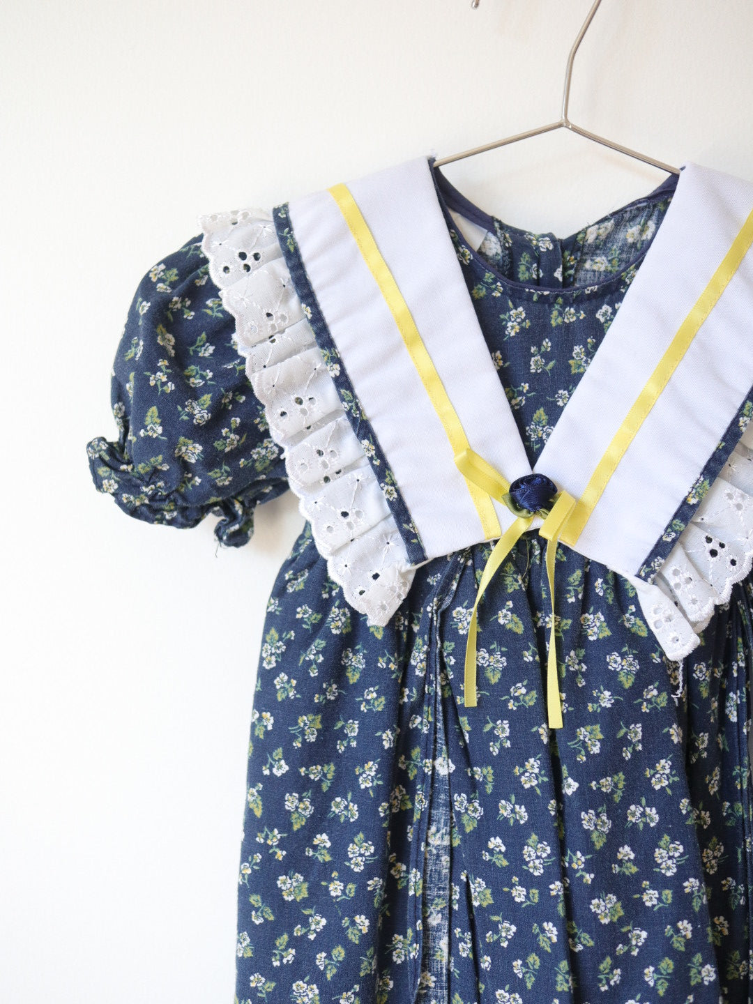 Vintage Big Collar Cotton Navy Floral Cotton Dress / 24M