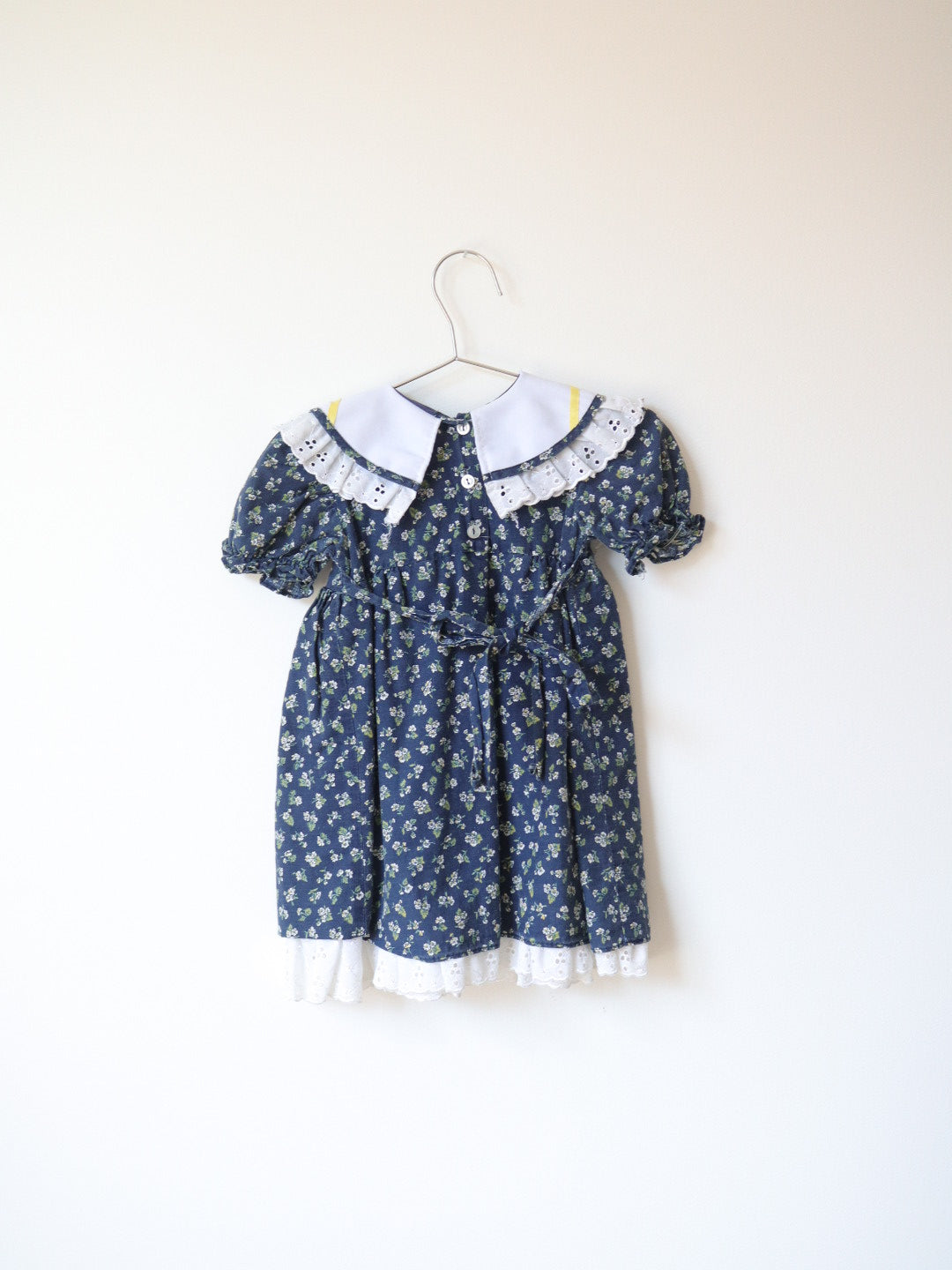 Vintage Big Collar Cotton Navy Floral Cotton Dress / 24M