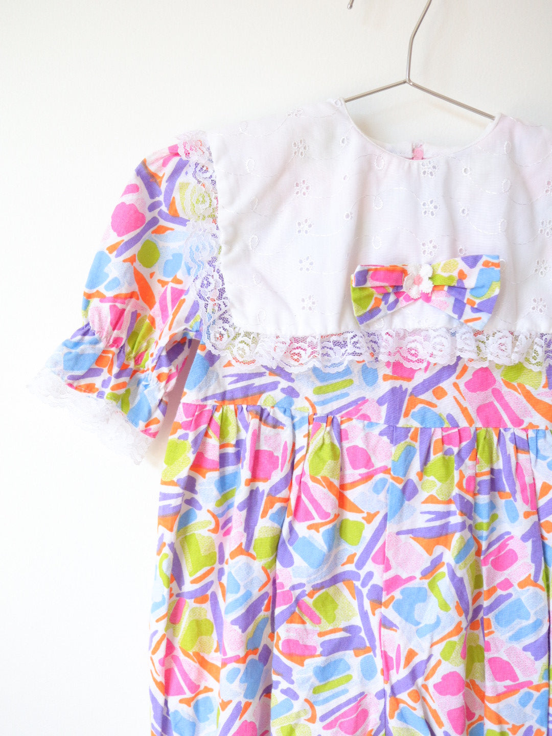 Vintage Big Collar Neon Printed Short Rompers / 3-4Y