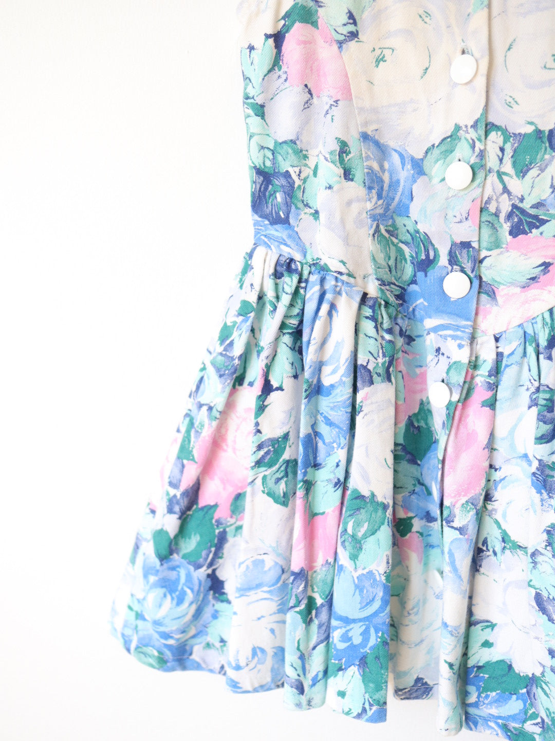 Vintage Blue Floral Cotton Dress / 3-4Y