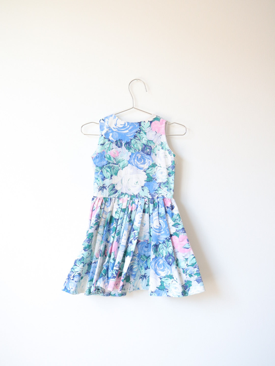 Vintage Blue Floral Cotton Dress / 3-4Y
