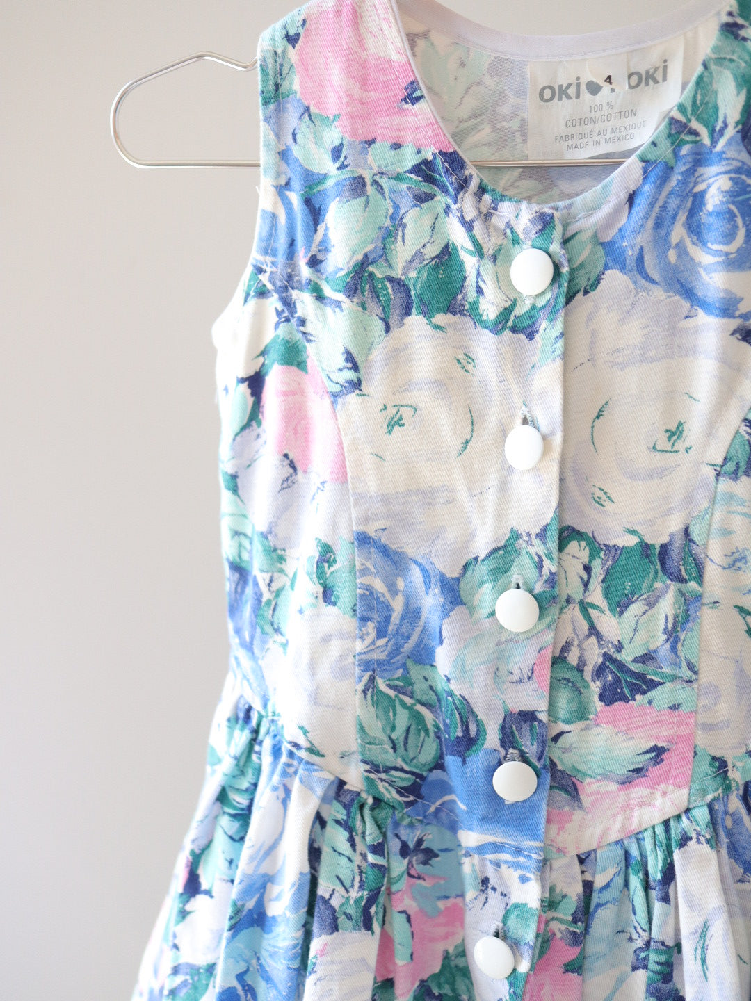 Vintage Blue Floral Cotton Dress / 3-4Y