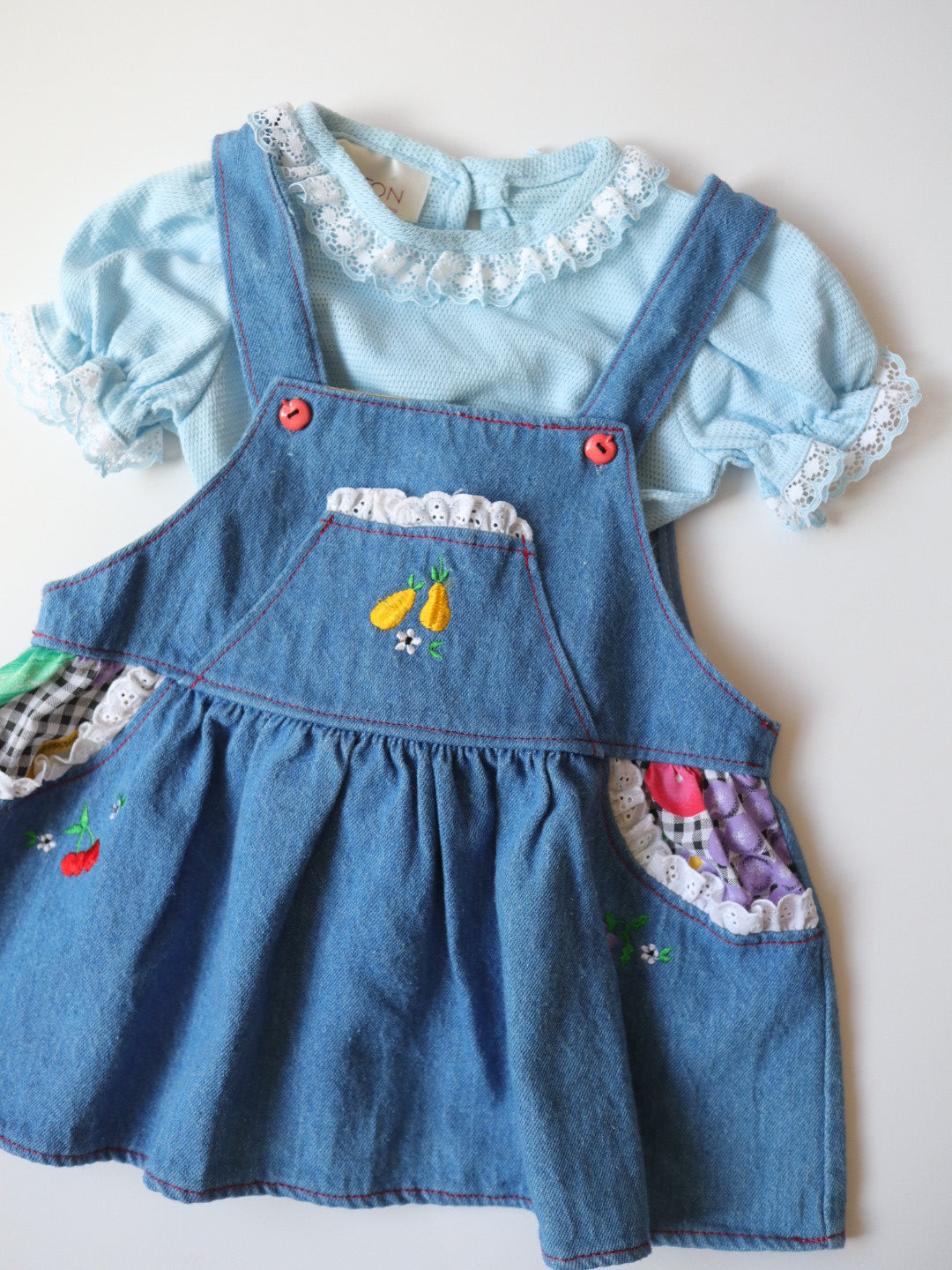 Vintage Fruits Embroidered Denim Dress / 2-3T