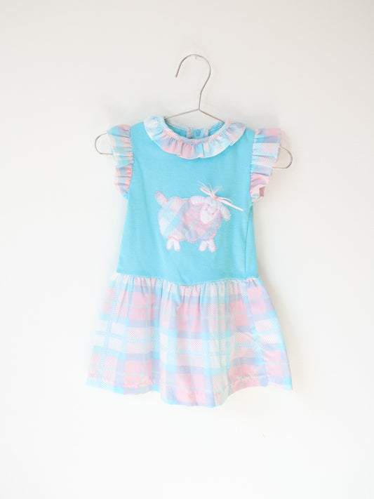 Vintage Sheep Applique Frilled Sleeve Dress / 2T