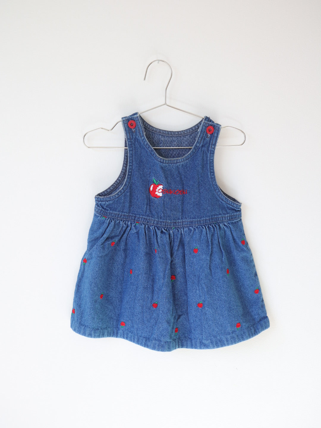 Vintage OSHKOSH Apple Embroidered Denim Dress / 24M