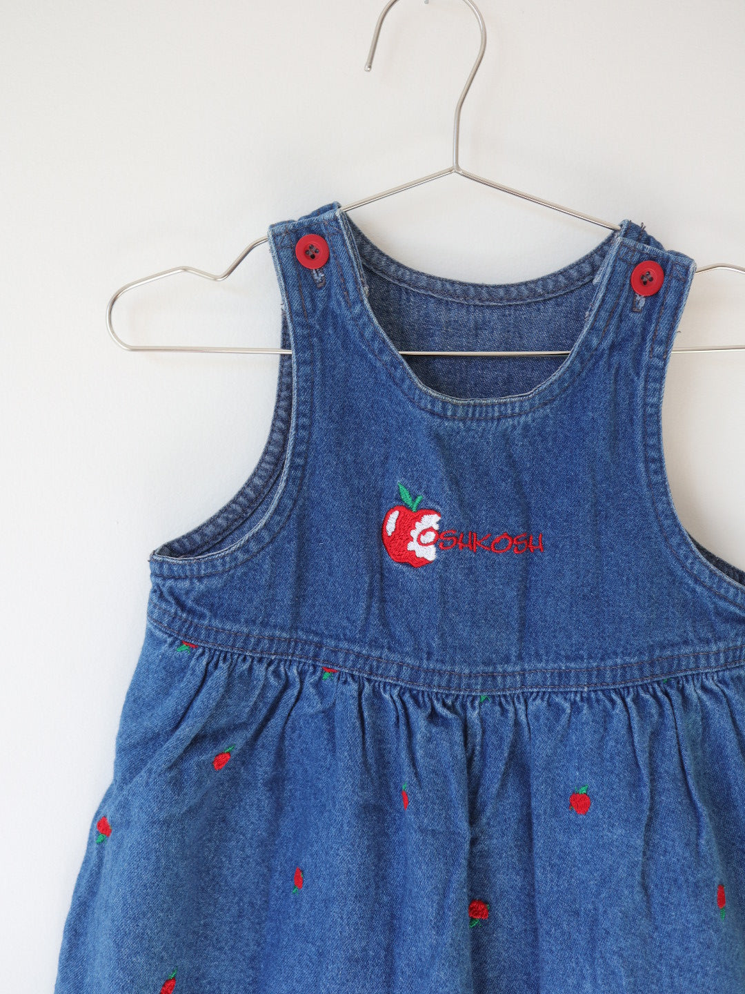 Vintage OSHKOSH Apple Embroidered Denim Dress / 24M