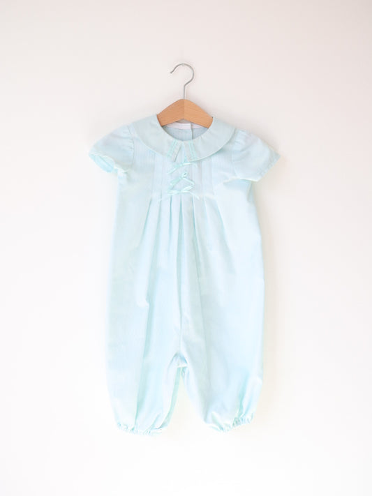 Vintage Baby Blue 3 Bows Rompers / 9-12M