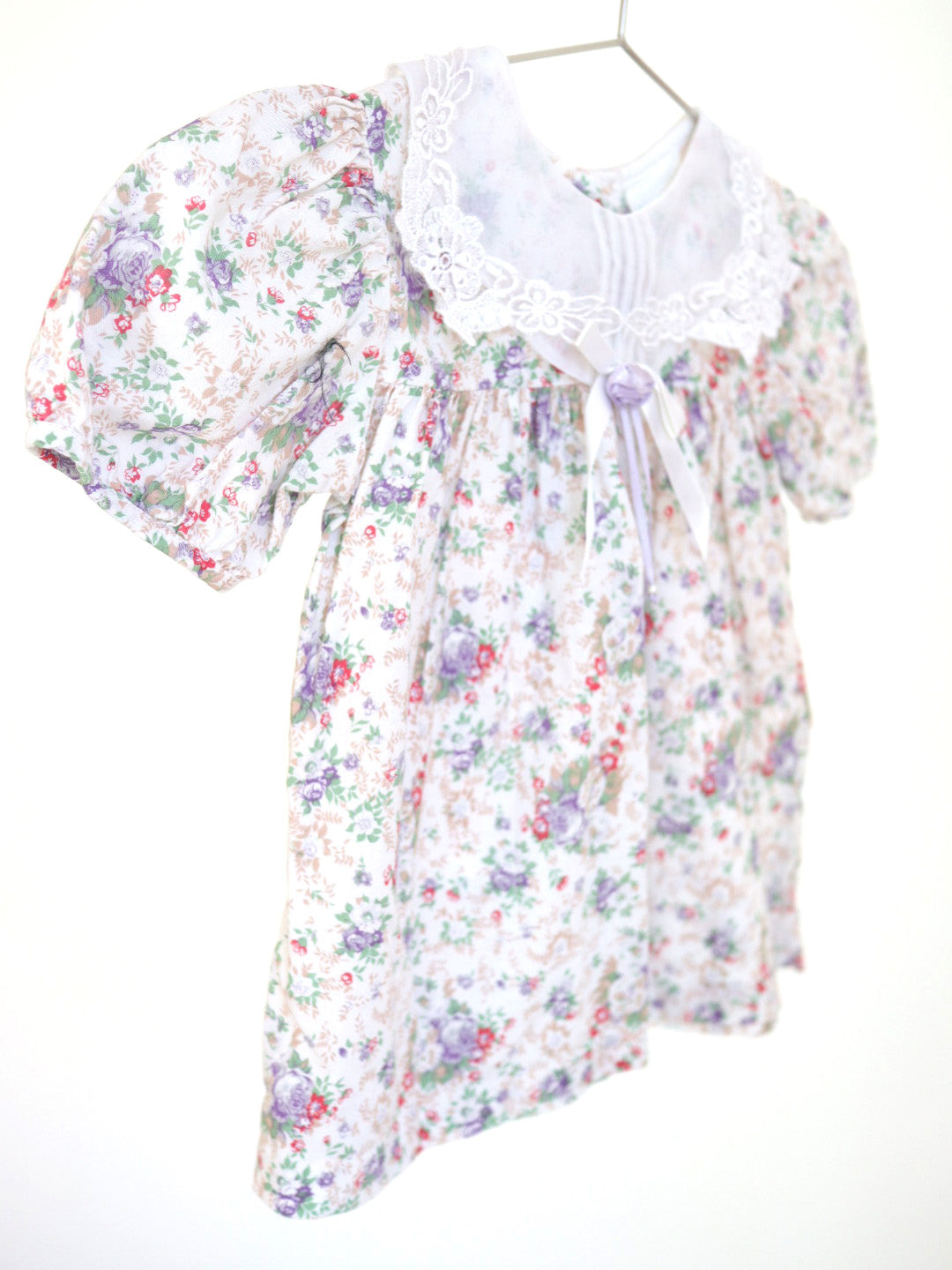 Vintage Lace Collar Beige Floral Dress Top / 9-12M