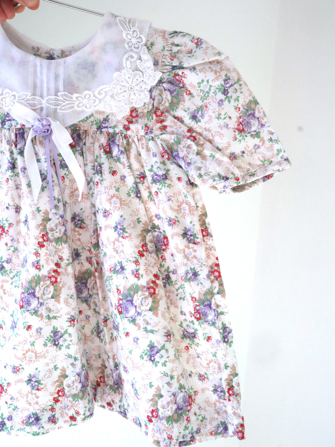 Vintage Lace Collar Beige Floral Dress Top / 9-12M