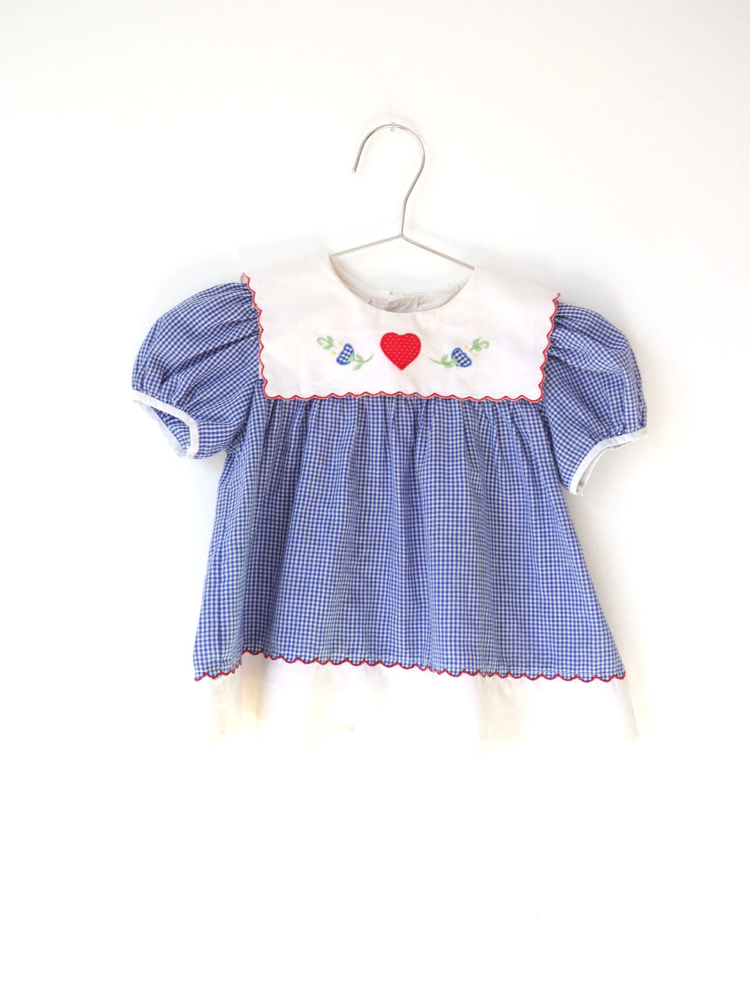 Vintage Blue Gingham Heart Collar Top / 18M
