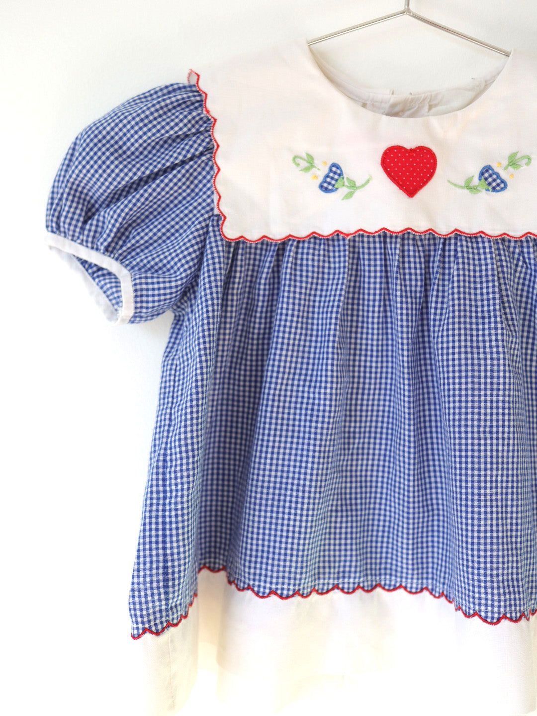 Vintage Blue Gingham Heart Collar Top / 18M