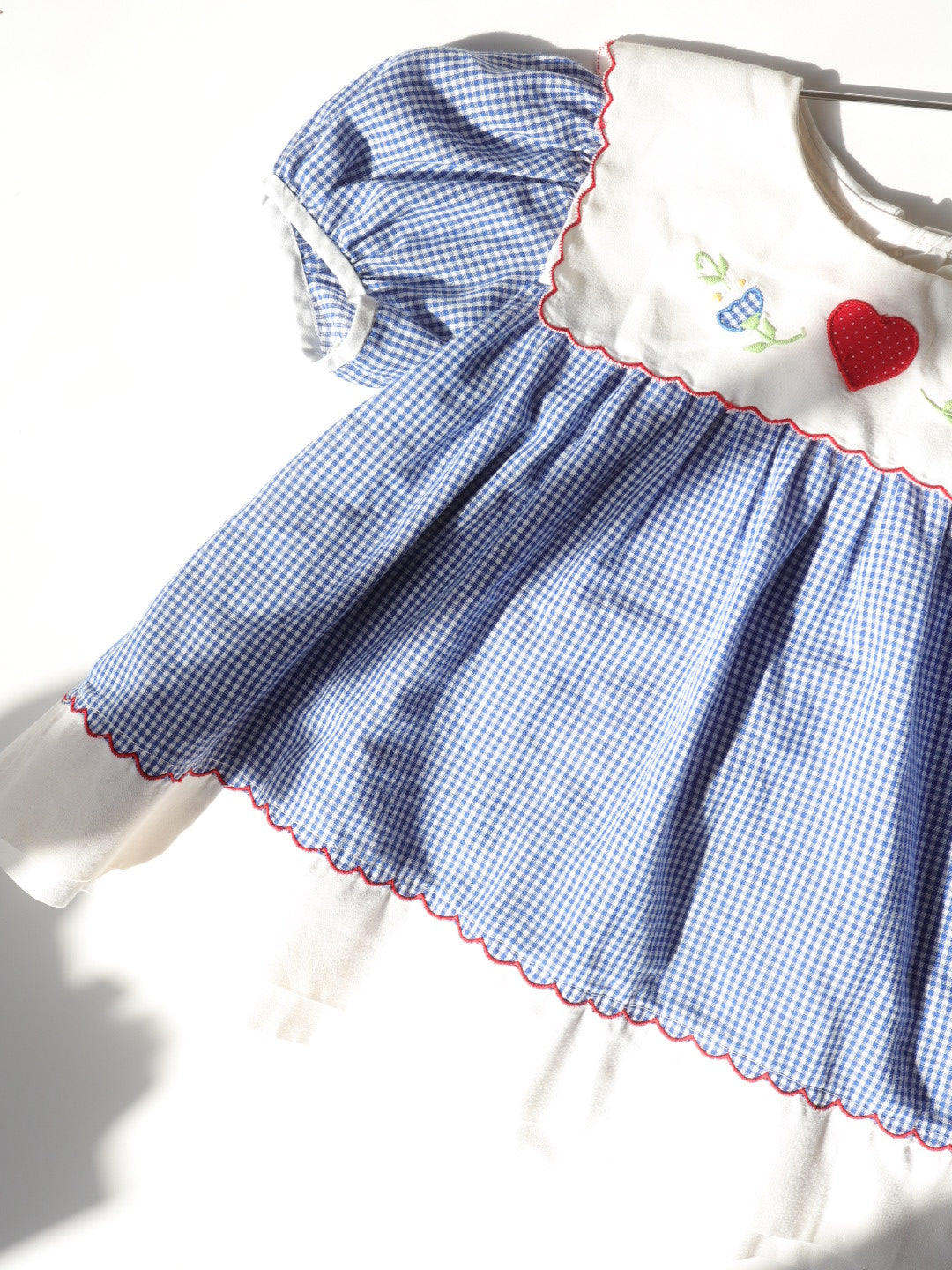 Vintage Blue Gingham Heart Collar Top / 18M