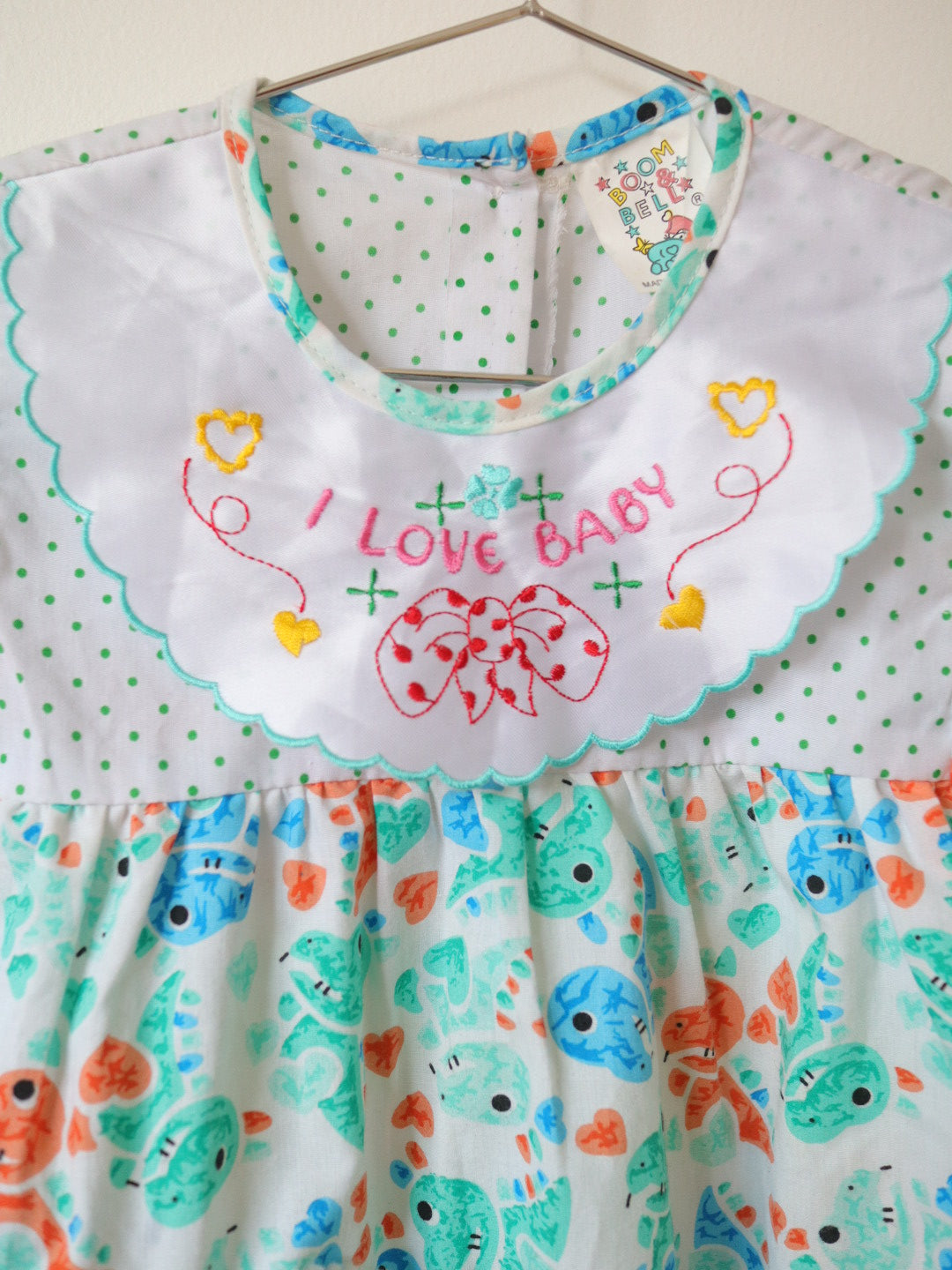 Vintage Dinosaur Green Polka Dot Dress / 24M