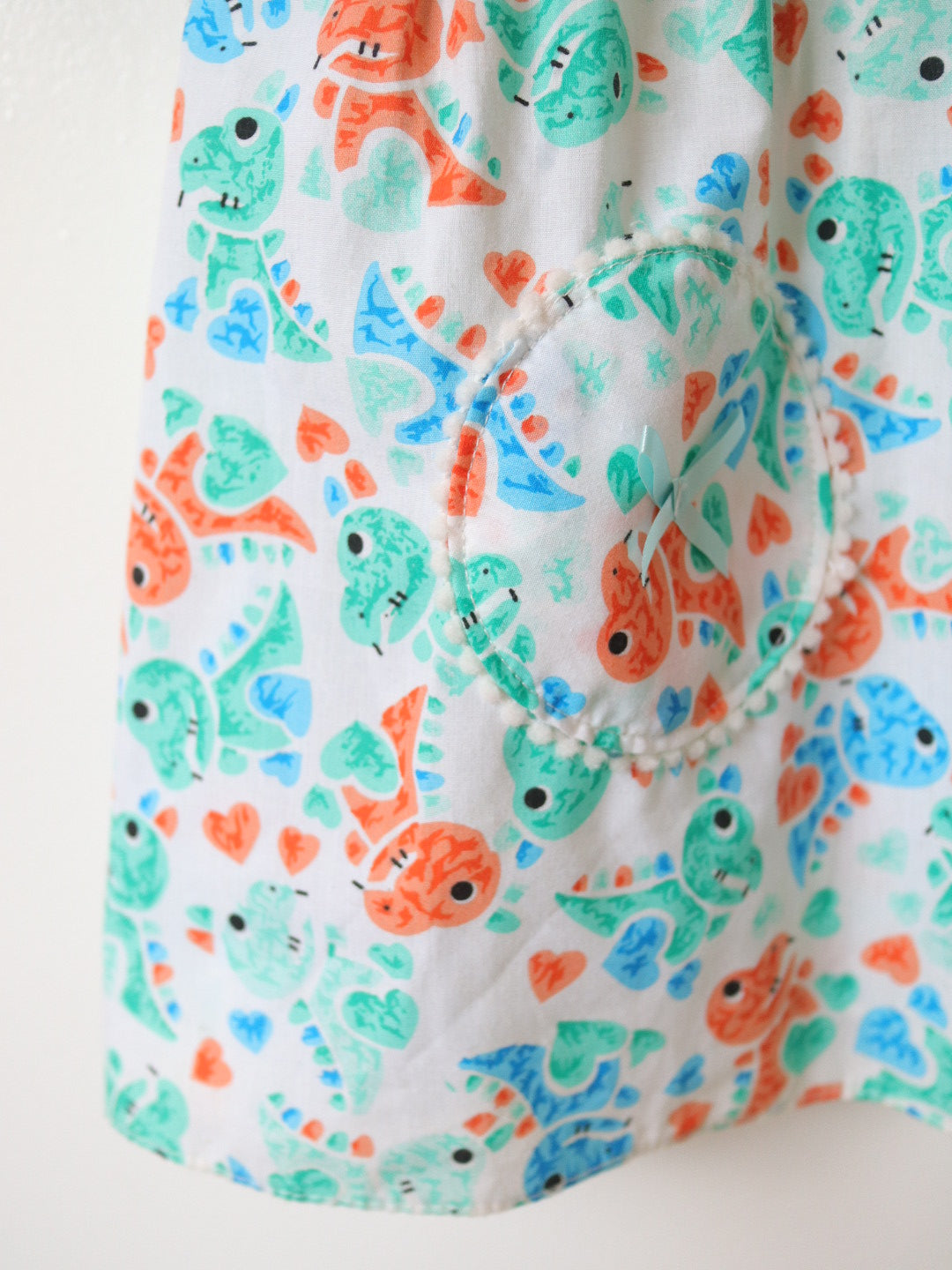 Vintage Dinosaur Green Polka Dot Dress / 24M