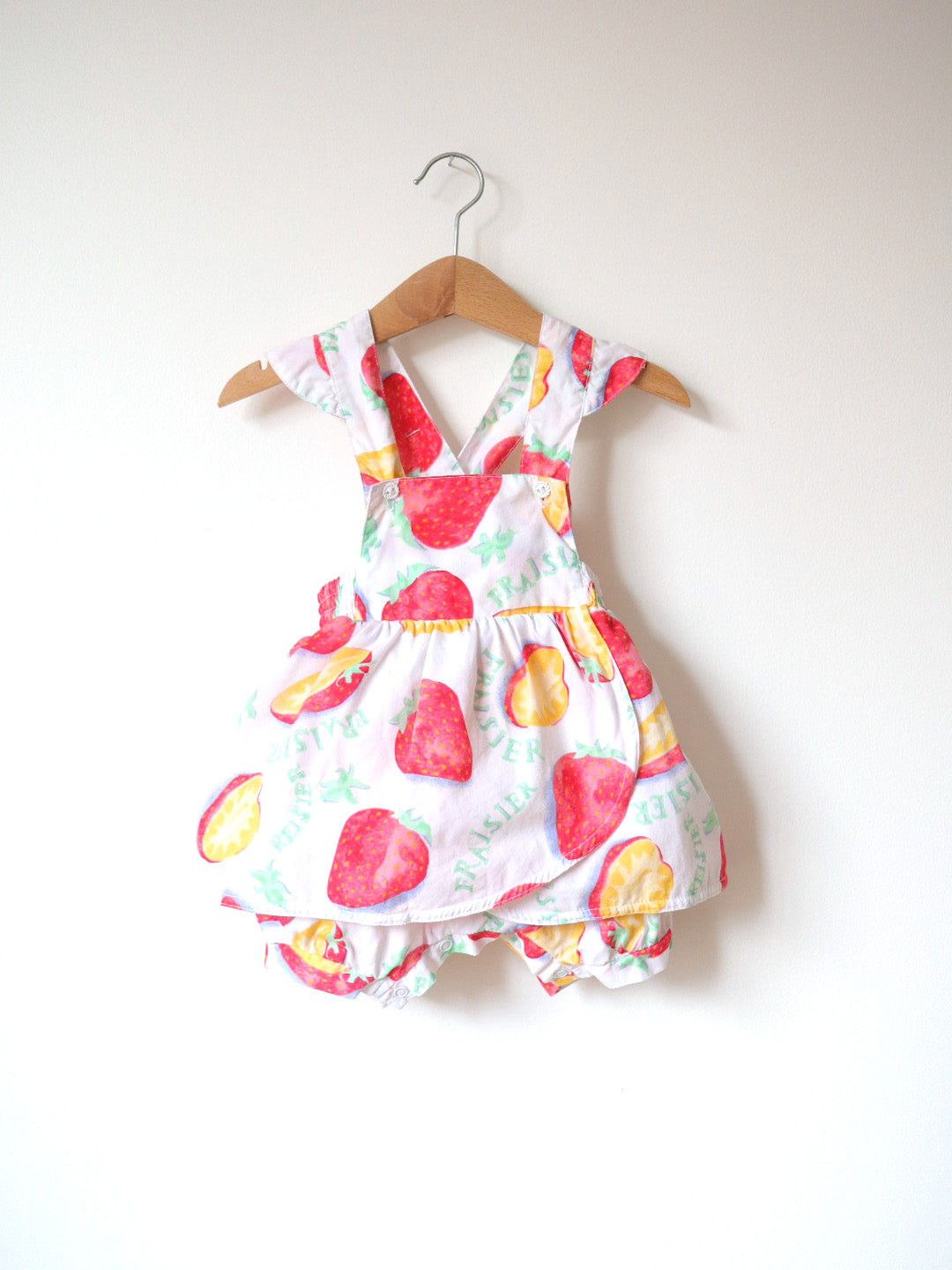 Vintage Strawberry "Fraisier" Baby Summer Romper / 6-9M