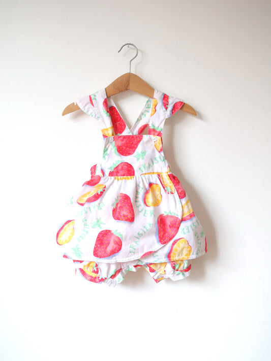 Vintage Strawberry "Fraisier" Baby Summer Romper / 6-9M