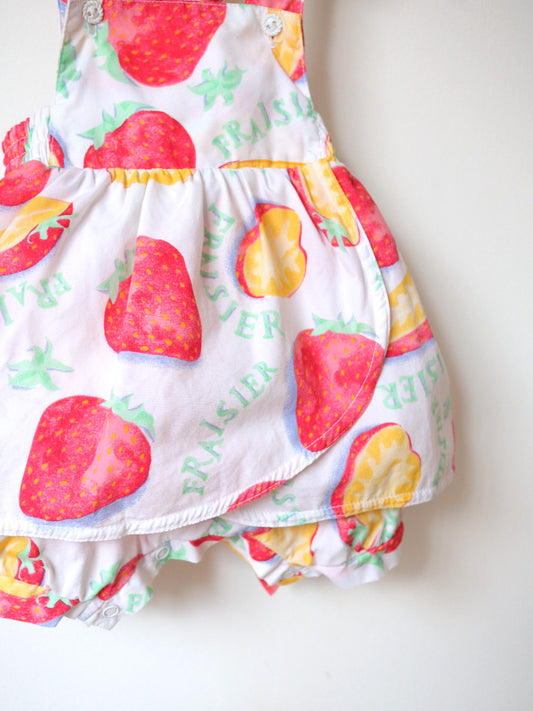 Vintage Strawberry "Fraisier" Baby Summer Romper / 6-9M
