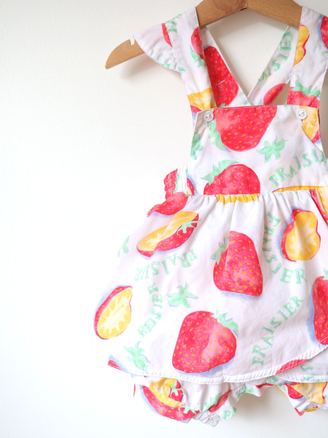 Vintage Strawberry "Fraisier" Baby Summer Romper / 6-9M