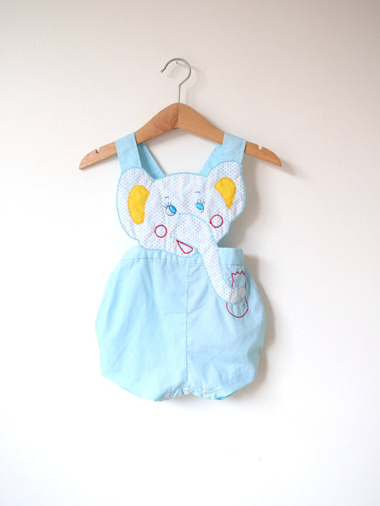 Vintage Elephant Face Baby Summer Romper / 6-9M