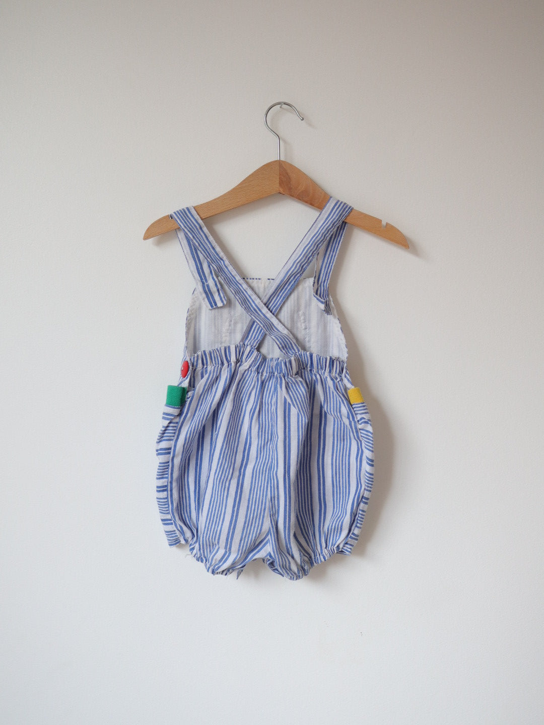 Vintage Elephant Blue Stripe Baby Romper / 9-12M