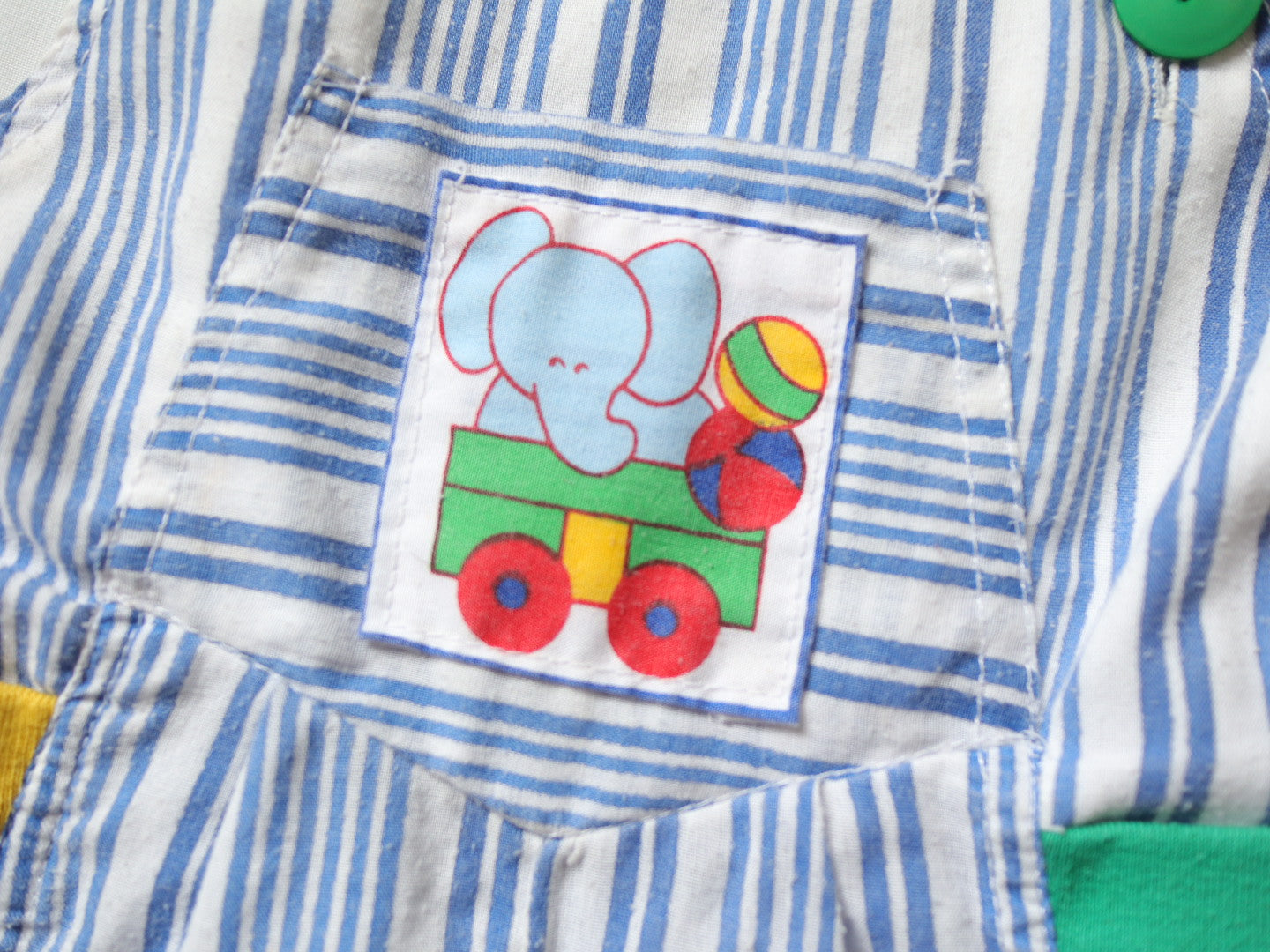 Vintage Elephant Blue Stripe Baby Romper / 9-12M