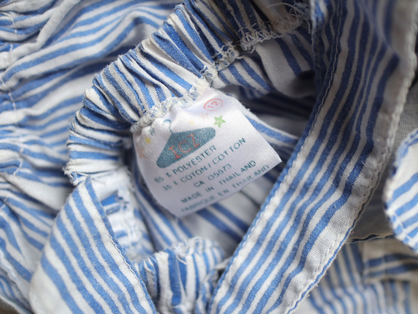 Vintage Elephant Blue Stripe Baby Romper / 9-12M