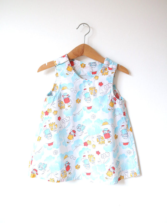 Retro Girl Dog Print Dress for baby or Top for toddler / 6-24M+