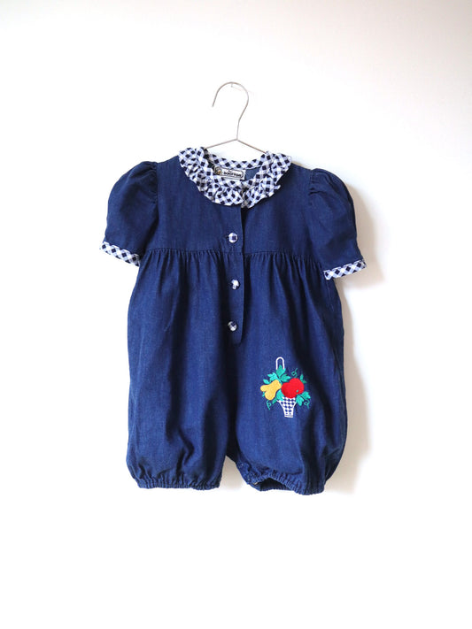 Vintage Denim Fruits Bubble Oversized Romper / 2-3Y