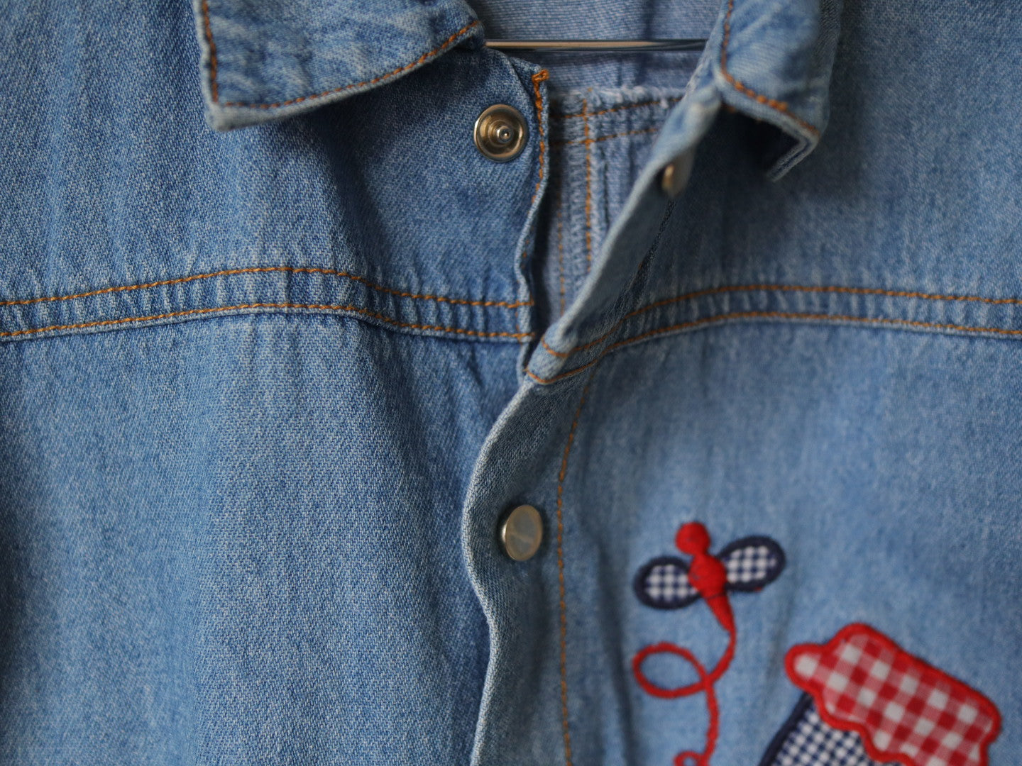 Vintage Denim Teddy Bear Applique Short Jumpsuits / 2Y
