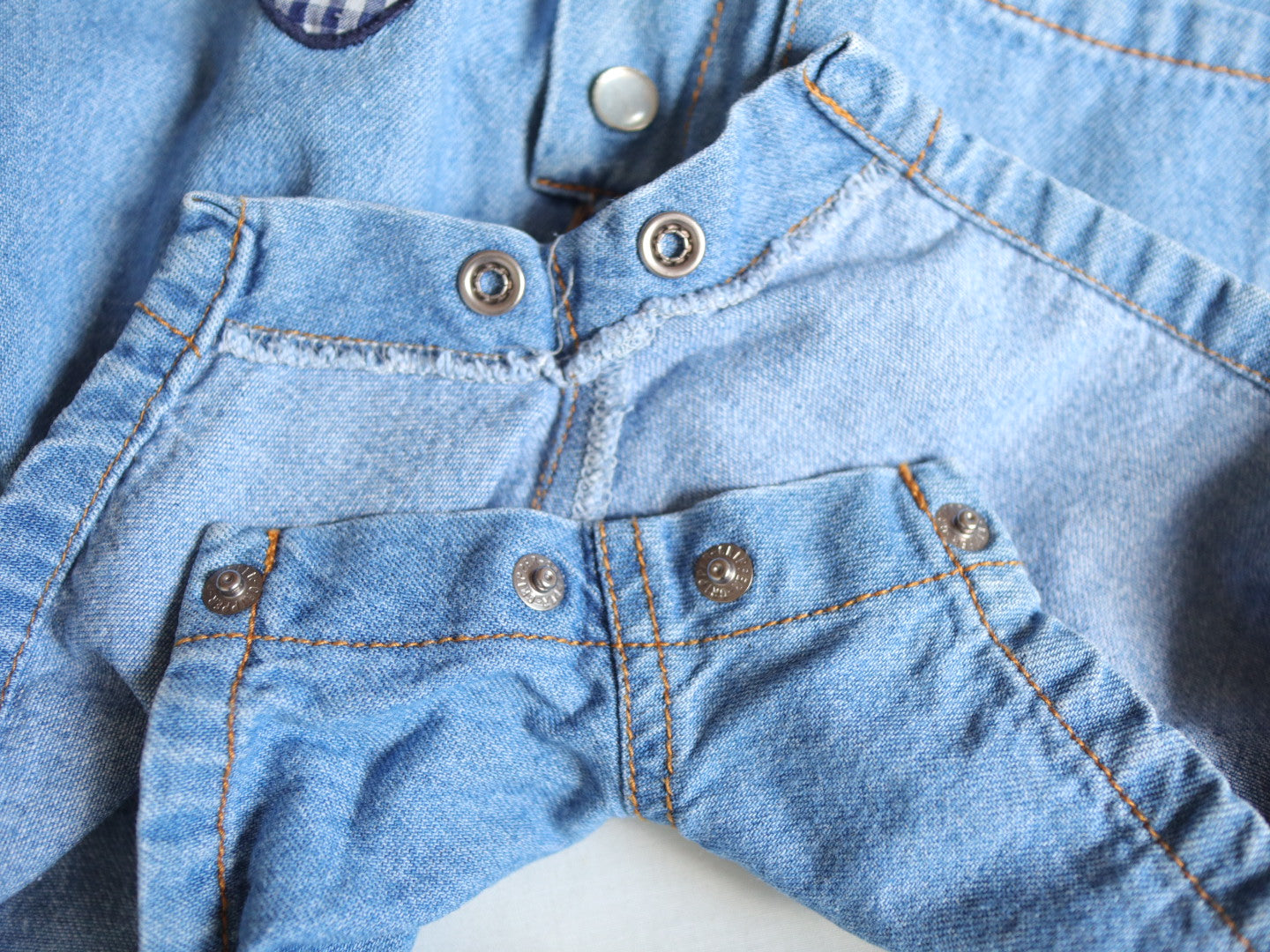 Vintage Denim Teddy Bear Applique Short Jumpsuits / 2Y