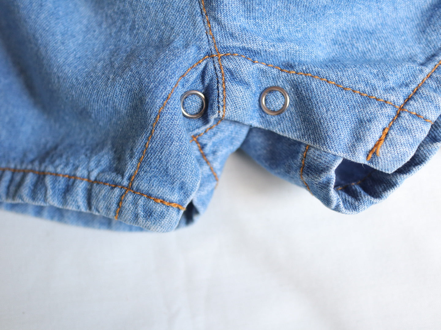 Vintage Denim Teddy Bear Applique Short Jumpsuits / 2Y