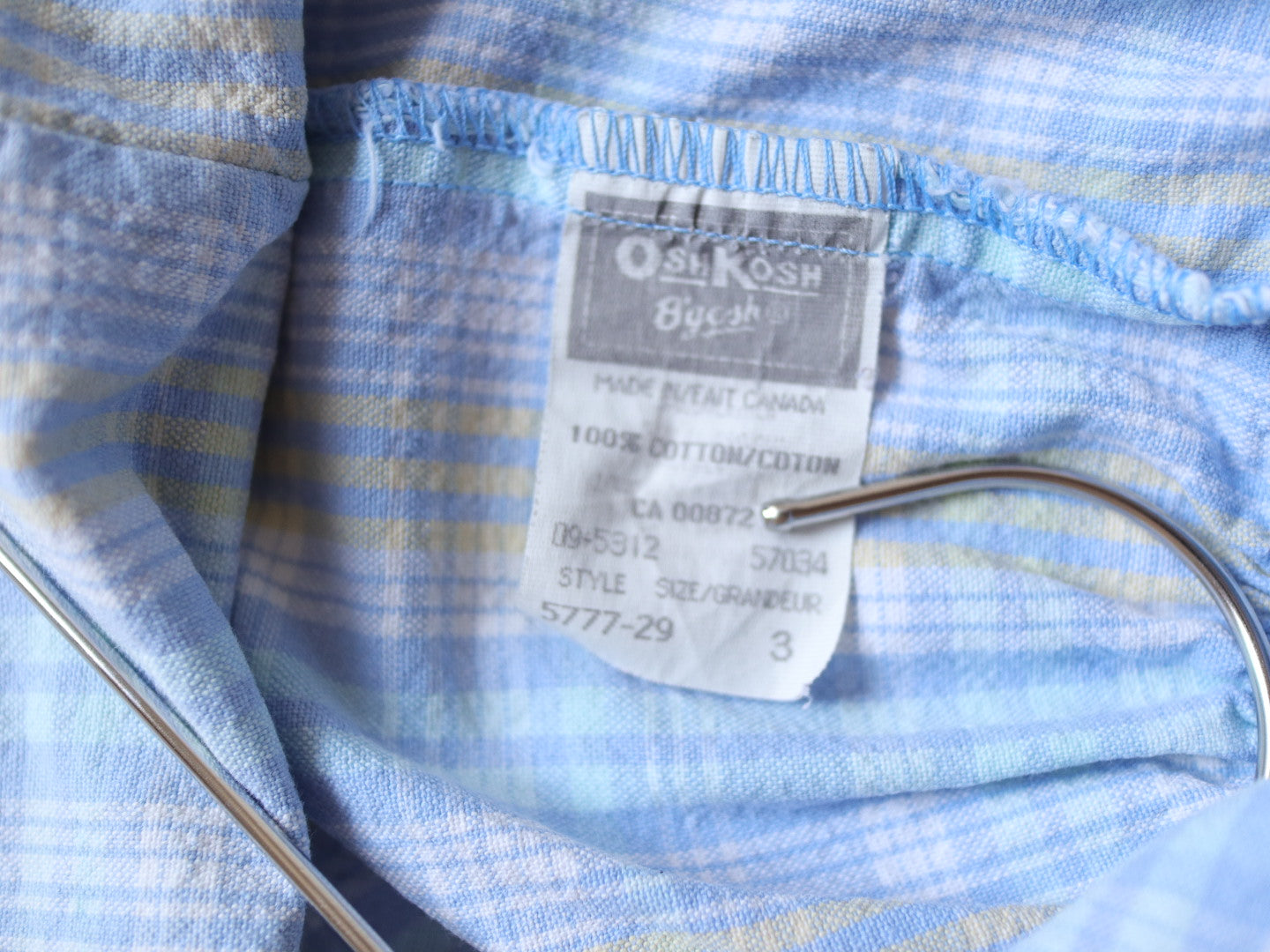 Vintage Oshkosh B'gosh Light Blue Plaid Cotton Dress / 3Y