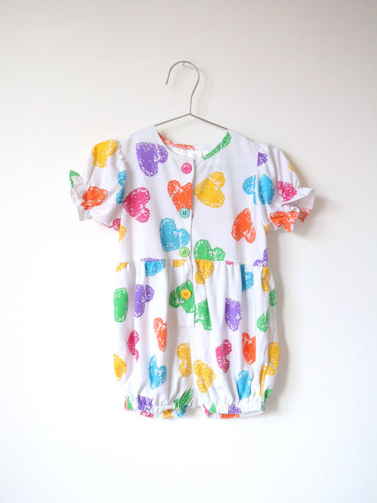 Vintage Multi-Color Hearts Summer Jersey Romper / 2Y