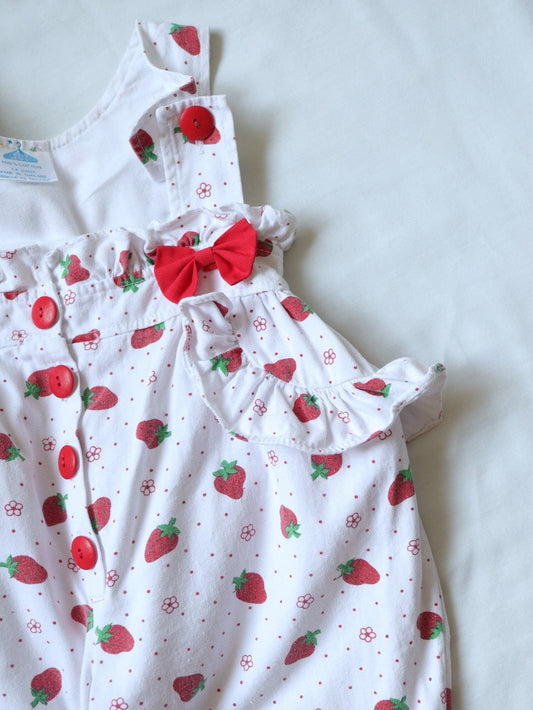 Vintage Strawberry Cotton Bubble Overall / 24M, 2Y