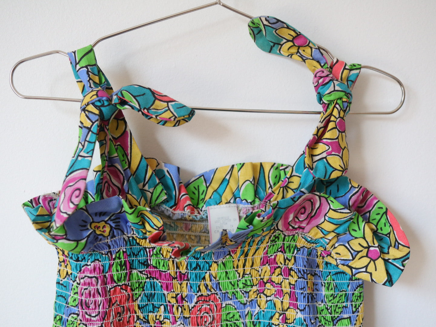 Vintage Neon Flower Print Summer Bubble Short Romper / 4Y
