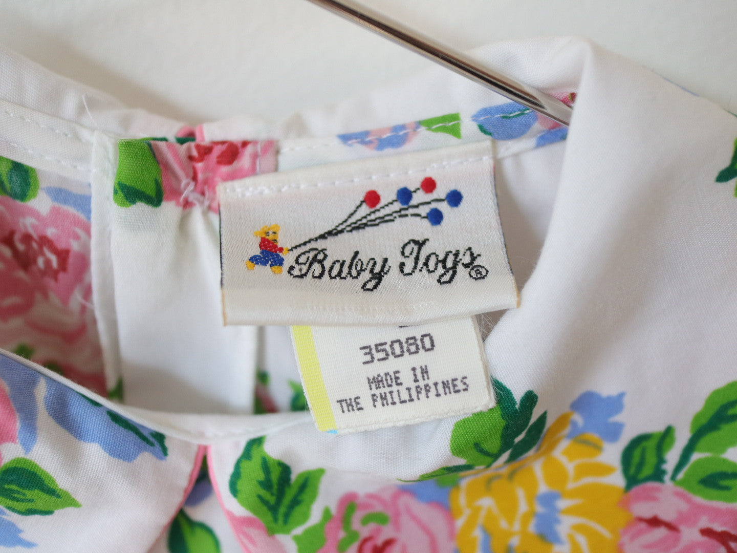 Vintage White Pink Rose Print Puff Sleeves Dress / 5Y