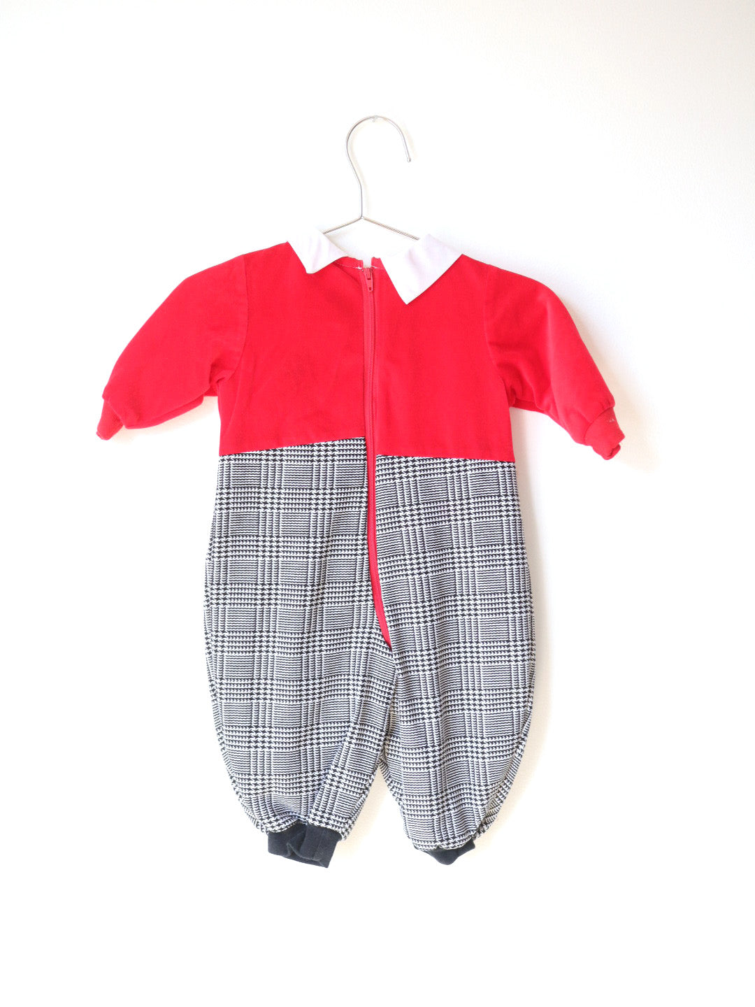 Combinaisons Barboteuses Formelles Bébé à Carreaux Pied-de-Poule Rouges Vintage / 9-12M