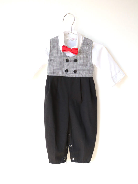 Vintage EATON Houndstooth Plaid Baby Formal Onesie Jumpsuits / 12-18M